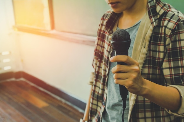 Reporter taking notes during an interview